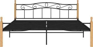 vidaXL Rama łóżka, czarny metal i lite drewno dębowe, 200x200 cm 3