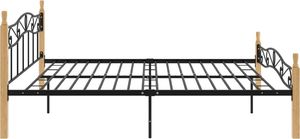 vidaXL Rama łóżka, czarny metal i lite drewno dębowe, 200x200 cm 4