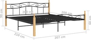vidaXL Rama łóżka, czarny metal i lite drewno dębowe, 200x200 cm 6