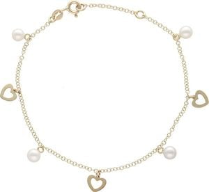 Lovrin Złota bransoleta 585 z wiszącymi sercami i perłami 1,81g 1