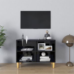 vidaXL Szafka TV z drewnianymi nóżkami, czarna, połysk, 69,5x30x50 cm 1