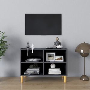 vidaXL Szafka TV z drewnianymi nóżkami, szara, połysk, 69,5x30x50 cm 1