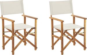 Shumee Zestaw 2 krzeseł ogrodowych akacjowych jasne drewno z białym CINE 1
