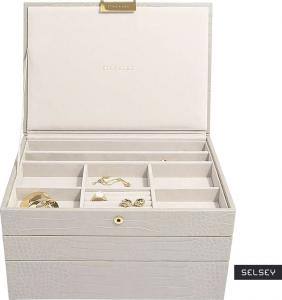 Selsey SELSEY Szkatułka na biżuterię Classic jewellery Box beżowa z wytłaczanym wzorem 1