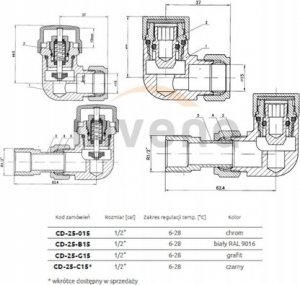 Invena INVENA KPL TERMOSTAT. OSIOWY CZARNY 7