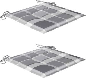 vidaXL Krzesła ogrodowe z poduszkami w szarą kratę, 2 szt., tekowe 6