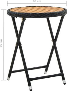 vidaXL Stolik herbaciany, czarny, 60 cm, rattan PE i drewno akacjowe 7