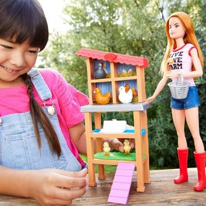 Lalka Barbie Mattel Barbie zestaw Farma Traktor z przyczepką, lalka Barbie z kurnikiem i Ken ze świnką 19