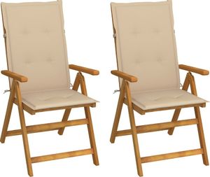 vidaXL Rozkładane krzesła ogrodowe z poduszkami, 2 szt., lita akacja 1