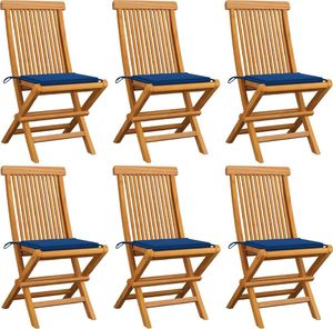 vidaXL Krzesła ogrodowe, kobaltowe poduszki, 6 szt., drewno tekowe 1