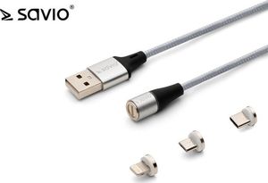 Kabel USB Savio USB-A - USB-C + microUSB + Lightning 1 m Srebrny (1_790966) 1