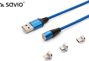 Kabel USB Savio USB-A - USB-C + microUSB + Lightning 1 m Niebieski (1_790967) 1