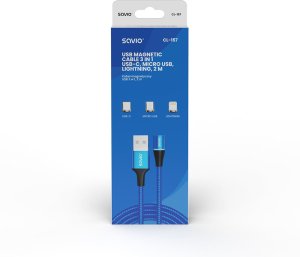 Kabel USB Savio USB-A - USB-C + microUSB + Lightning 2 m Niebieski Magnetyczny (CL-157) 3
