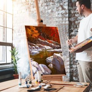 Costway Sztaluga malarska regulowana drewniana z szufladą 5