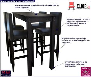 Elior Nowoczesny stolik barowy z 4 krzesłami Arsen 3X 2