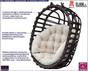 Elior Czarny wiklinowy fotel wiszący z kremowym siedziskiem - Petro 3X 2