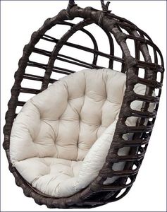 Elior Czarny wiklinowy fotel wiszący z kremowym siedziskiem - Petro 3X 3