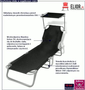 Elior Czarny leżak ogrodowy z zadaszeniem - Lorenzo 2