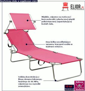 Elior Różowy leżak ogrodowy z zadaszeniem - Lorenzo 2