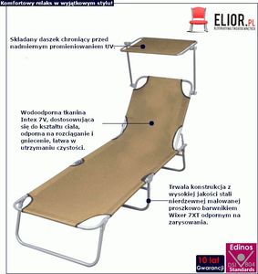 Elior Brązowy leżak ogrodowy z daszkiem - Lorenzo 2