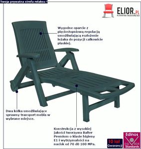 Elior Zielony leżak ogrodowy z oparciem - Nerja 2