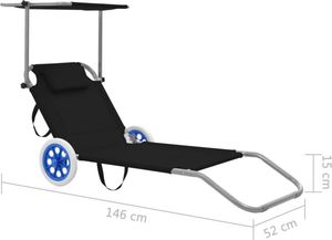 Elior Czarny leżak ogrodowy z kółkami i zadaszeniem - Miriam 3