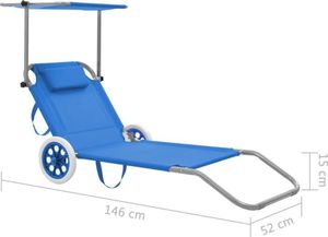Elior Niebieski leżak ogrodowy z kółkami i zadaszeniem - Miriam 3