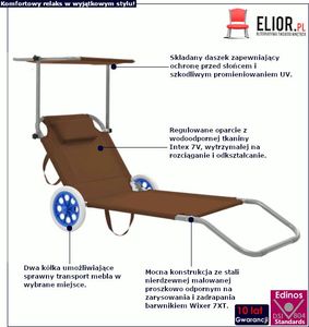 Elior Brązowy leżak ogrodowy z kółkami - Miriam 2