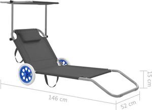 Elior Szary leżak ogrodowy z kółkami - Miriam 3
