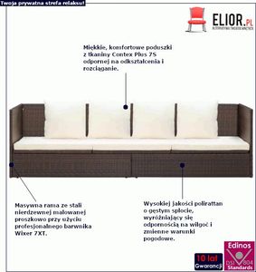 Elior Brązowa kanapa ogrodowa z poduszkami - Kamara 2