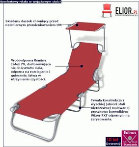 Elior Czerwony leżak ogrodowy z zadaszeniem - Lorenzo 2