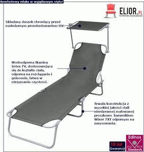 Elior Szary leżak ogrodowy z zadaszeniem - Lorenzo 2