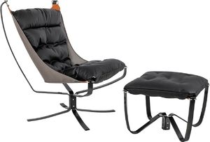 Elior Czarny fotel z podnóżkiem do salonu - Liria 2X 1