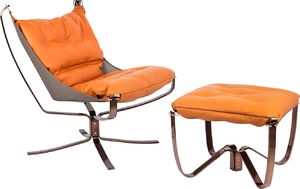 Elior Pomarańczowy fotel wypoczynkowy z podnóżkiem - Liria 1