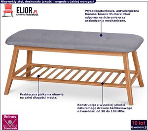 Elior Drewniana ławka z półką siedzisko na buty Laosa 100 cm - popiel 2