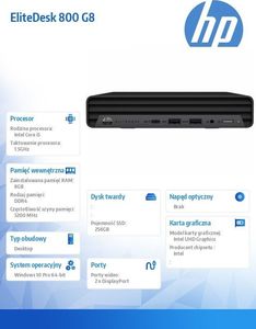 Komputer HP EliteDesk 800 G8 Intel Core i5-11500T 8 GB 256 GB SSD Windows 10 Pro 4