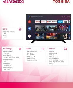 Telewizor Toshiba 43LA2063DG LED 43'' Full HD Android 5