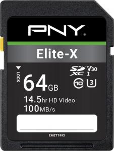 Karta PNY Elite-X SDXC 64 GB Class 10 UHS-I/U3 V30 (P-SD64GU3100EX-GE) 1