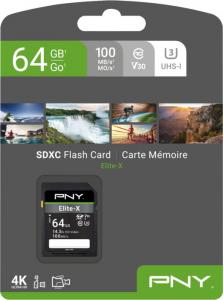 Karta PNY Elite-X SDXC 64 GB Class 10 UHS-I/U3 V30 (P-SD64GU3100EX-GE) 2