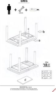 Halmar Stół GREG 124(168)x74 dąb/czarny rozkładany 14