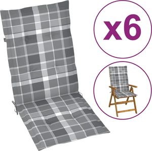 vidaXL Poduszki na krzesła ogrodowe, 6 szt., szara krata, 120x50x4 cm 1