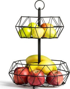 Vilde Koszyk GEOMETRYCZNY, metalowy, na owoce, warzywa, CZARNY, kosz, patera, miska, 2-poziomowy 4