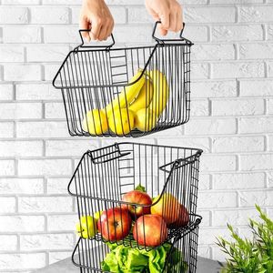 Vilde Koszyk na owoce i warzywa, metalowy, czarny, piętrowy, do piętrowania 29x27x21 cm 3