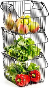 Vilde Koszyk na owoce i warzywa, metalowy, czarny, piętrowy, do piętrowania 29x27x21 cm 4