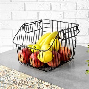 Vilde Koszyk na owoce i warzywa, metalowy, czarny, piętrowy, do piętrowania 29x27x21 cm 5