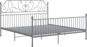 vidaXL Rama łóżka, szara, metal i sklejka, 200 x 200 cm 2