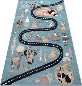 Dywany Łuszczów Dywan FUN Route dla dzieci, ulica, zwierzęta niebieski, 80x150 cm 1