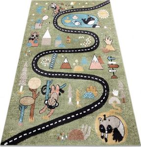 Dywany Łuszczów Dywan FUN Route dla dzieci, ulica, zwierzęta zielony, 80x150 cm 1