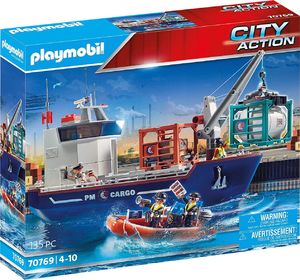 Playmobil Duży kontenerowiec z łodzią służb celnych (70769) 1