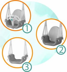 Huśtawka Ricokids Huśtawka kubełkowa Słonik 3w1 szaro-biała 3